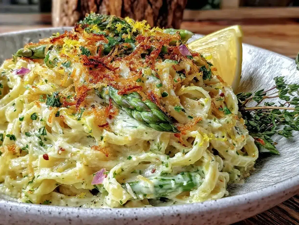 creamy crunchy lemon asparagus pasta preparation steps