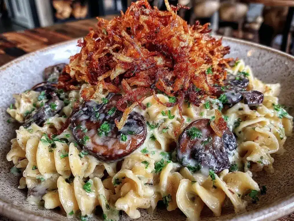 creamy crunchy mushroom stroganoff - featured image