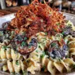 creamy crunchy mushroom stroganoff - featured image