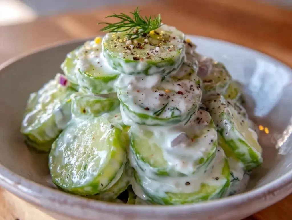 creamy cucumber dill salad - featured image
