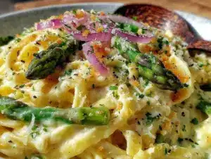 creamy dairy-free lemon asparagus pasta - featured image