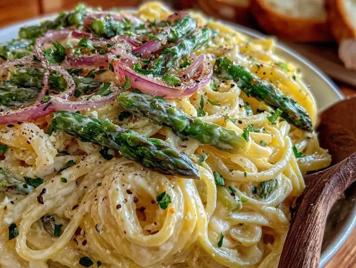 creamy dairy-free lemon asparagus pasta preparation steps