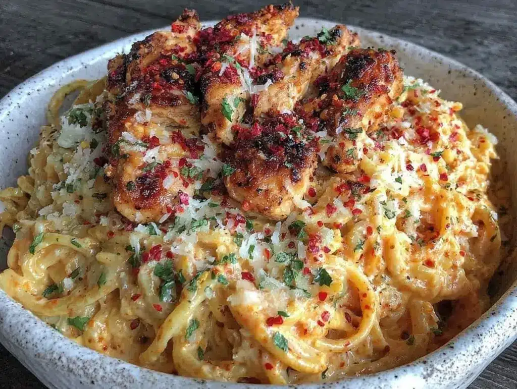 creamy gooey cajun chicken pasta - featured image