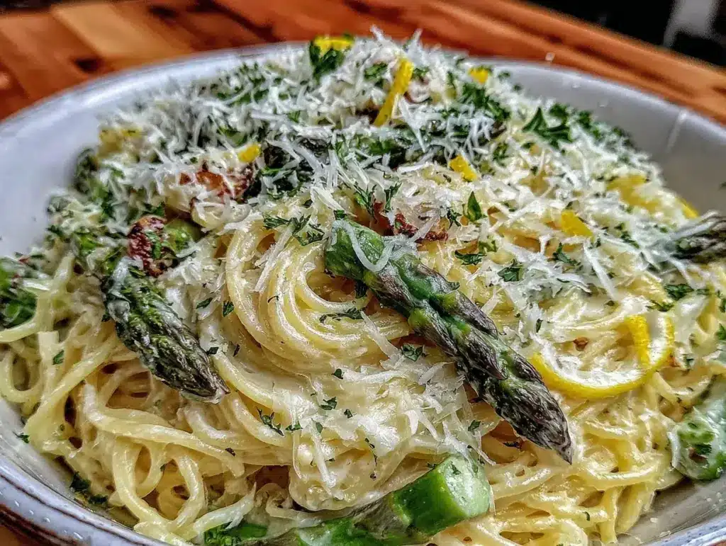 creamy lemon asparagus pasta - featured image