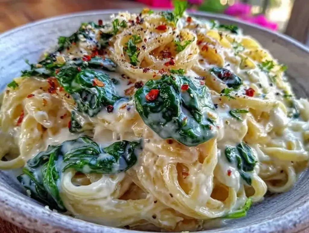 creamy one-pot garlic spinach pasta - featured image