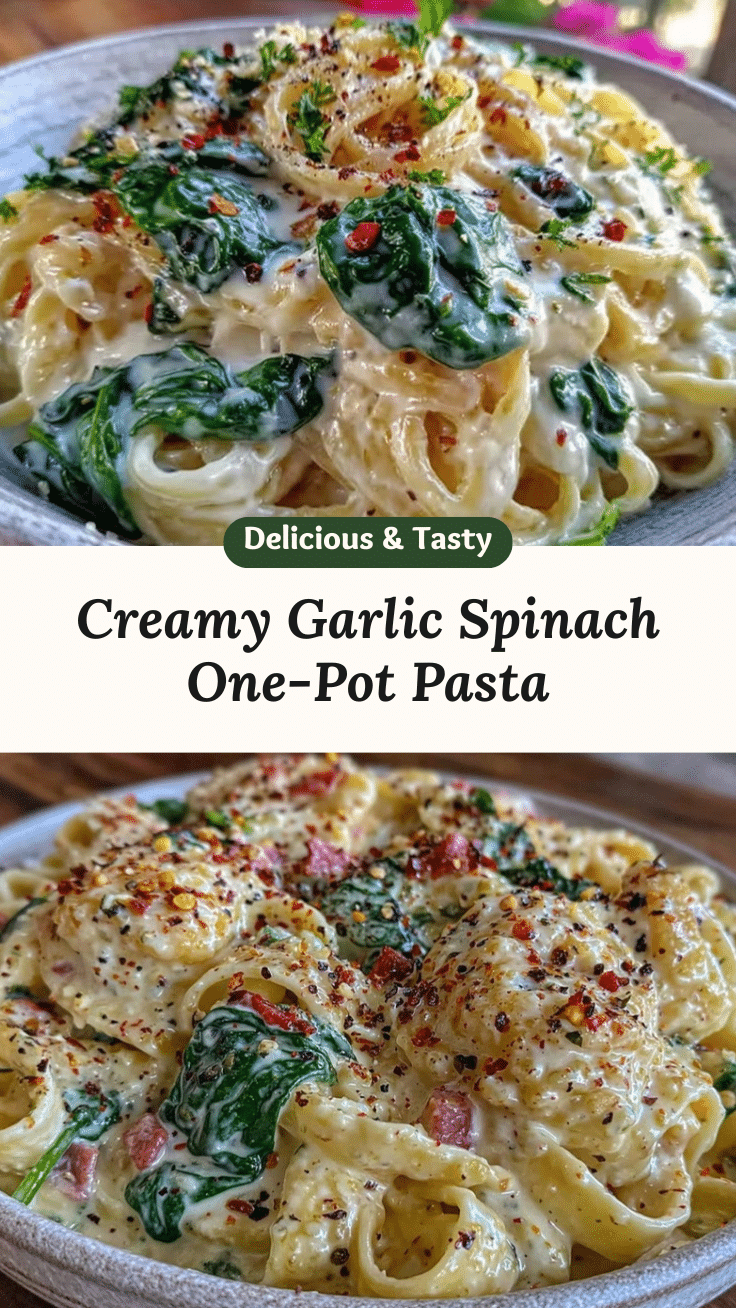 creamy one-pot garlic spinach pasta recipe