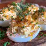 creamy overnight deviled eggs with roasted garlic - featured image