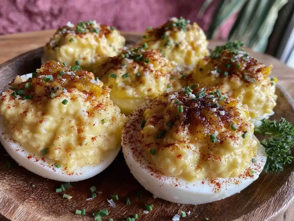 creamy overnight deviled eggs with roasted garlic preparation steps