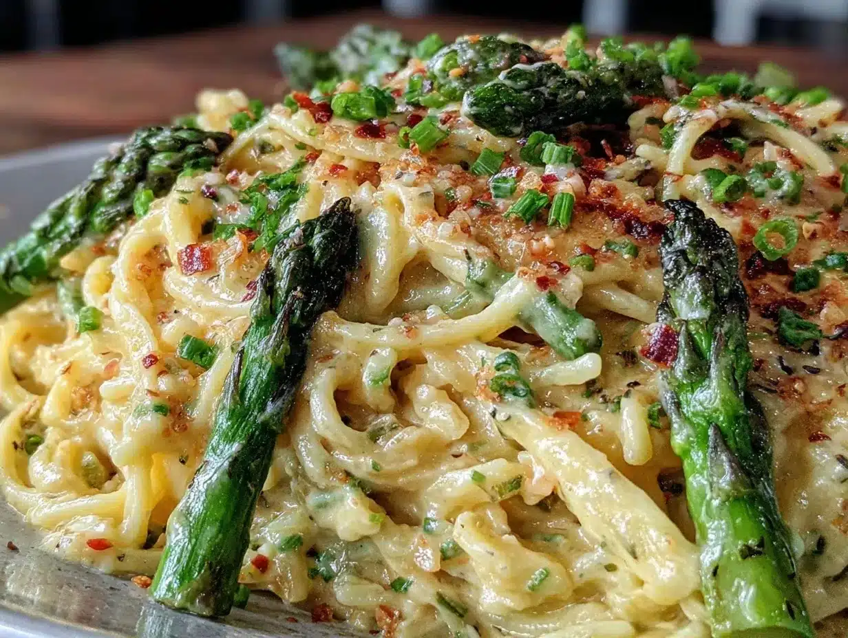 creamy sheet pan lemon asparagus pasta preparation steps