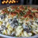 creamy slow cooker morel mushroom pasta - featured image