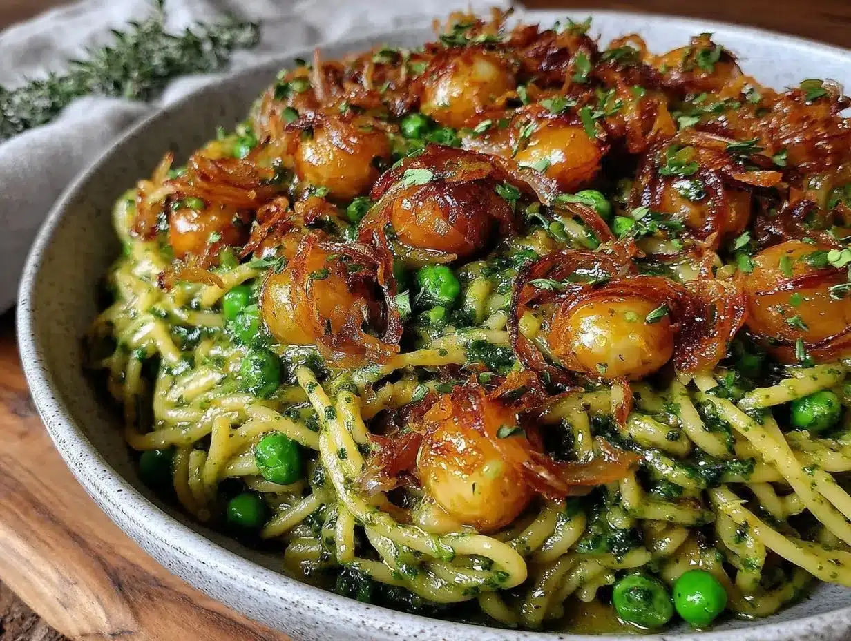 creamy sticky spring pea pesto pasta preparation steps