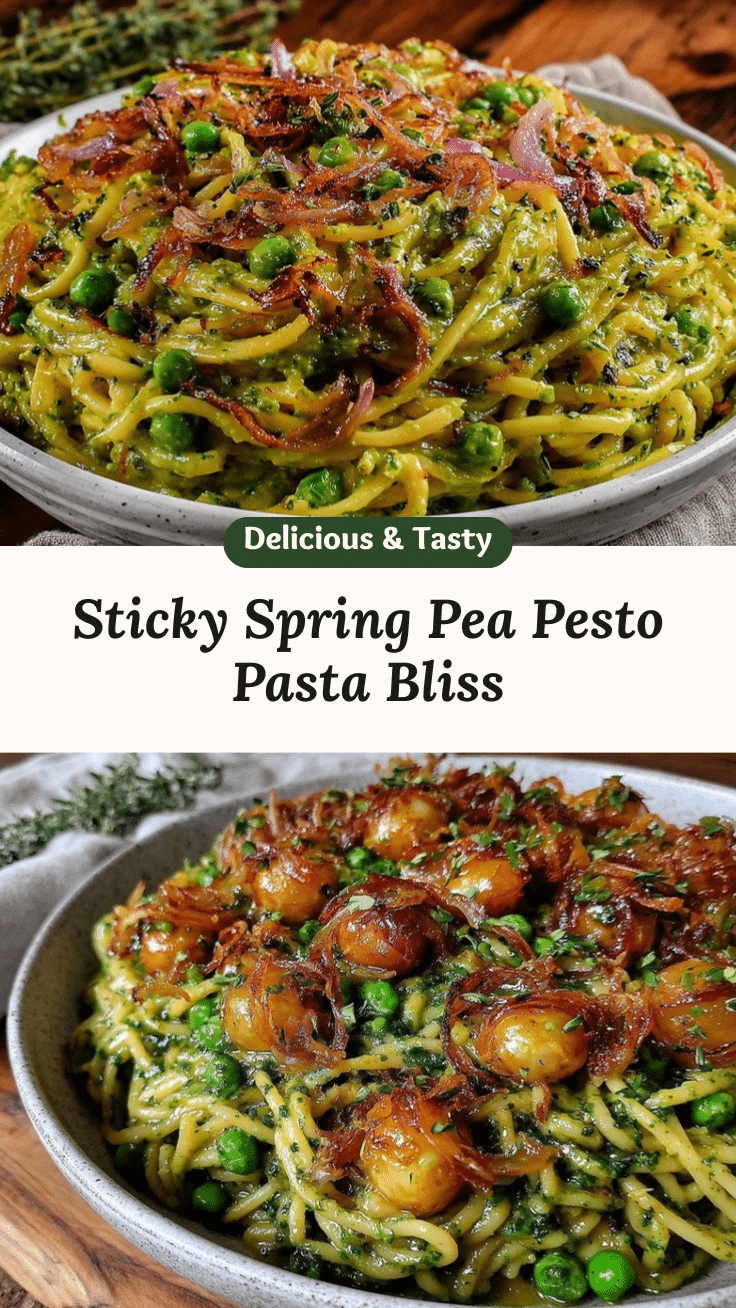 creamy sticky spring pea pesto pasta recipe