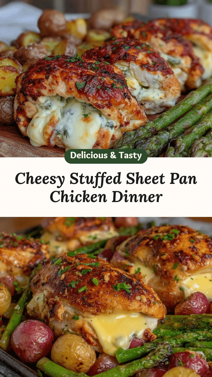 crispy cheese-stuffed sheet pan chicken dinner recipe
