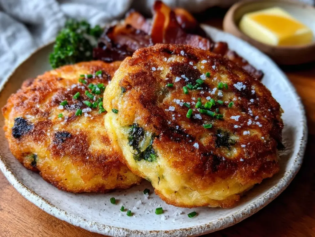 crispy colcannon potato cakes - featured image