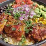 crispy crunchy chicken burrito bowls - featured image