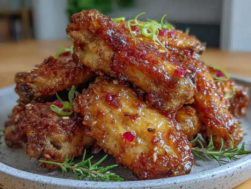crispy honey garlic glazed chicken wings - featured image