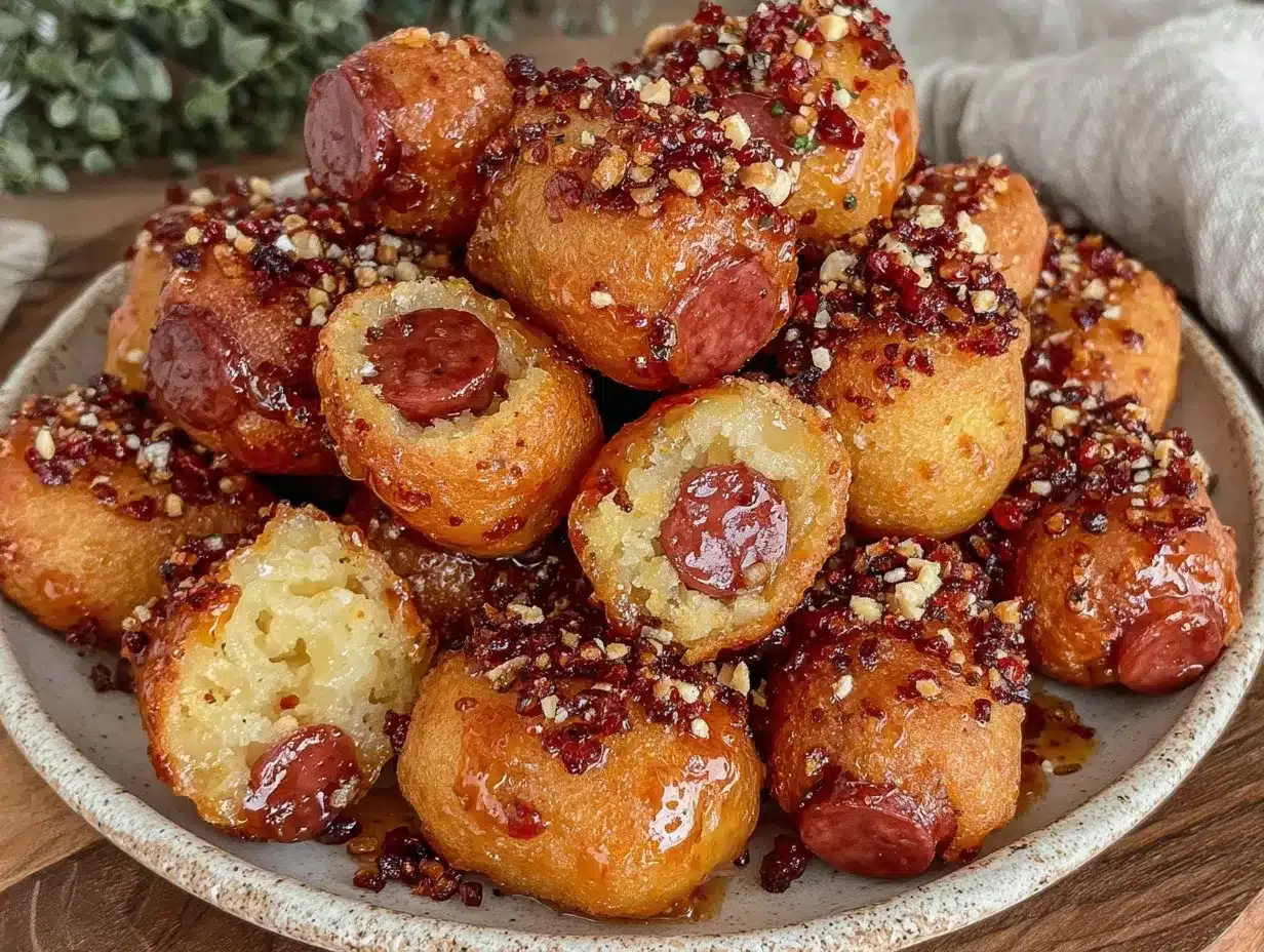crispy hot honey mini corn dog bites preparation steps