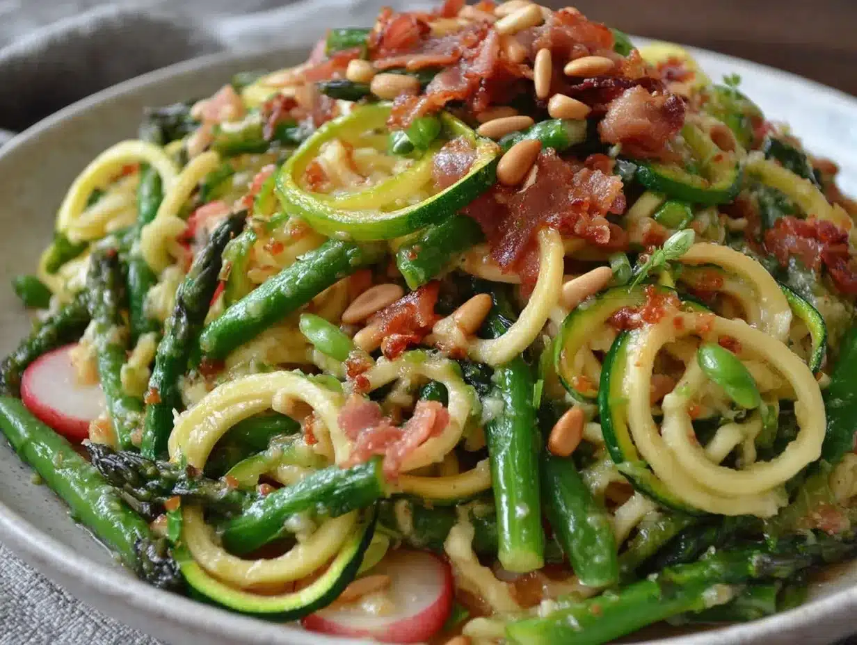 easy keto spring vegetable pasta salad preparation steps