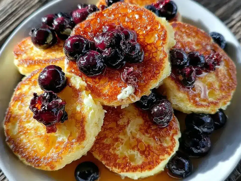 fluffy sheet pan pancakes with blueberries - featured image