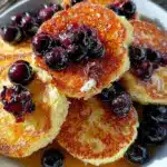 fluffy sheet pan pancakes with blueberries - featured image