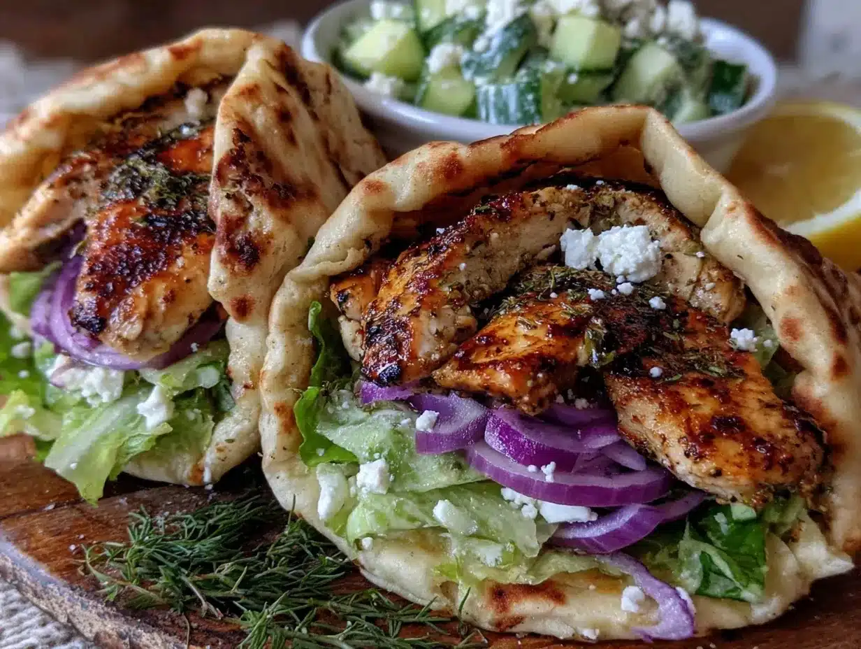 fresh Greek chicken pita pockets preparation steps