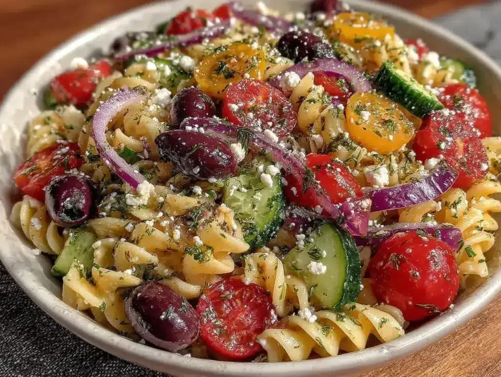 fresh greek pasta salad - featured image