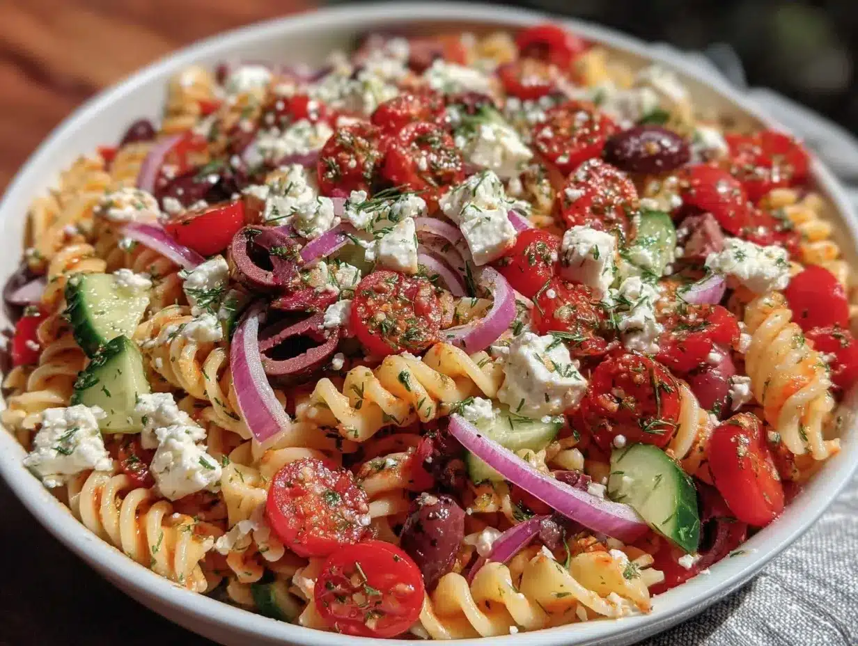fresh greek pasta salad preparation steps