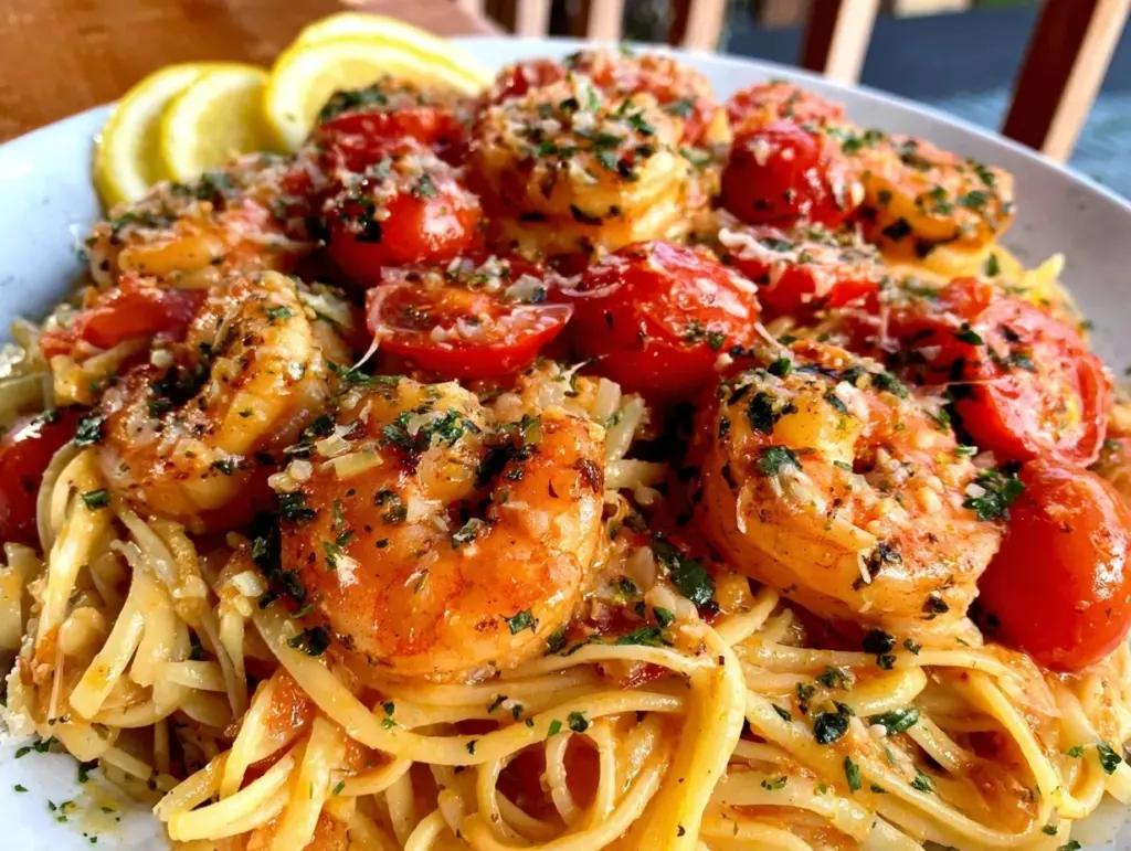 fresh lemon garlic shrimp pasta - featured image