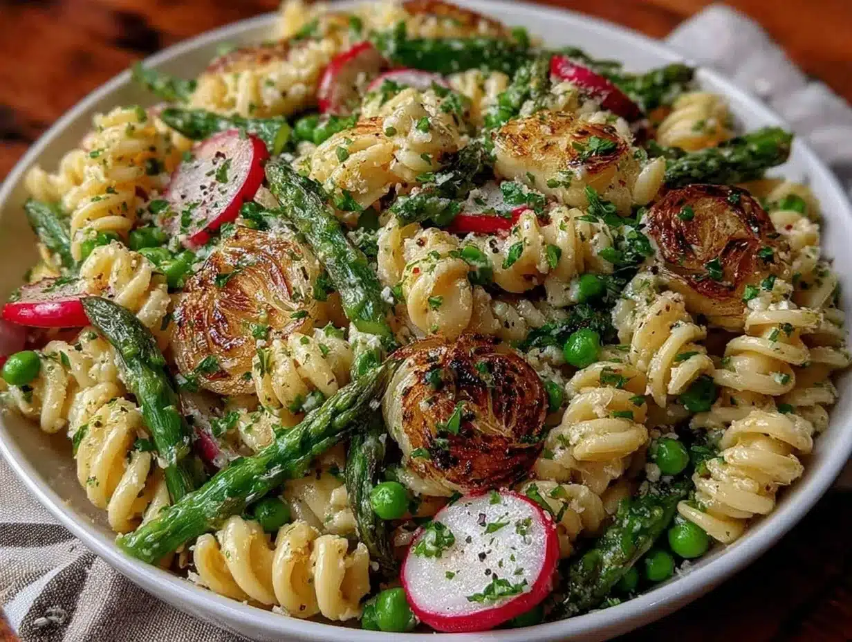 fresh spring vegetable pasta salad preparation steps