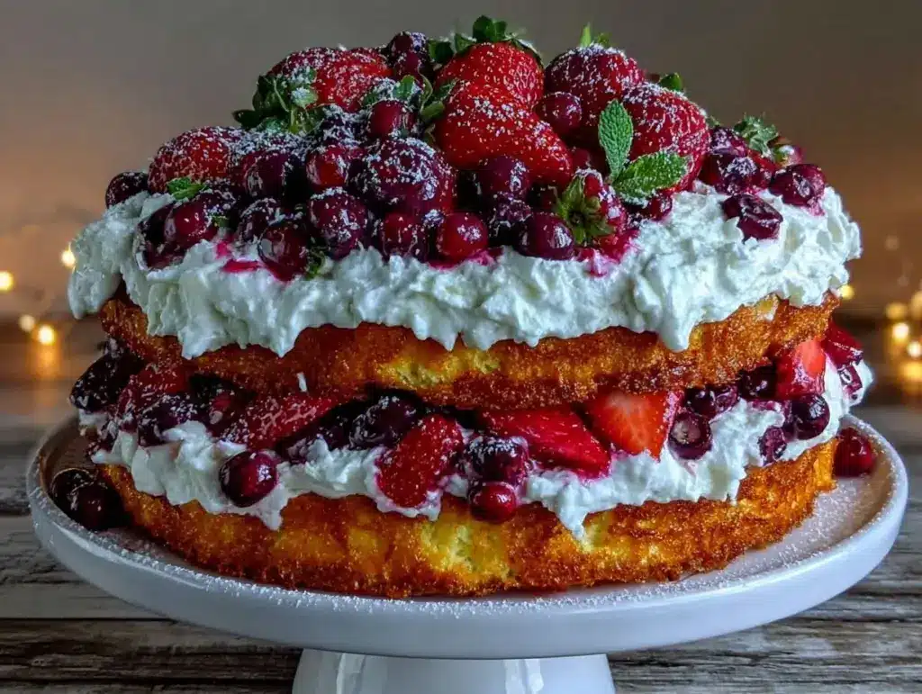 fresh strawberry shortcake layer cake - featured image