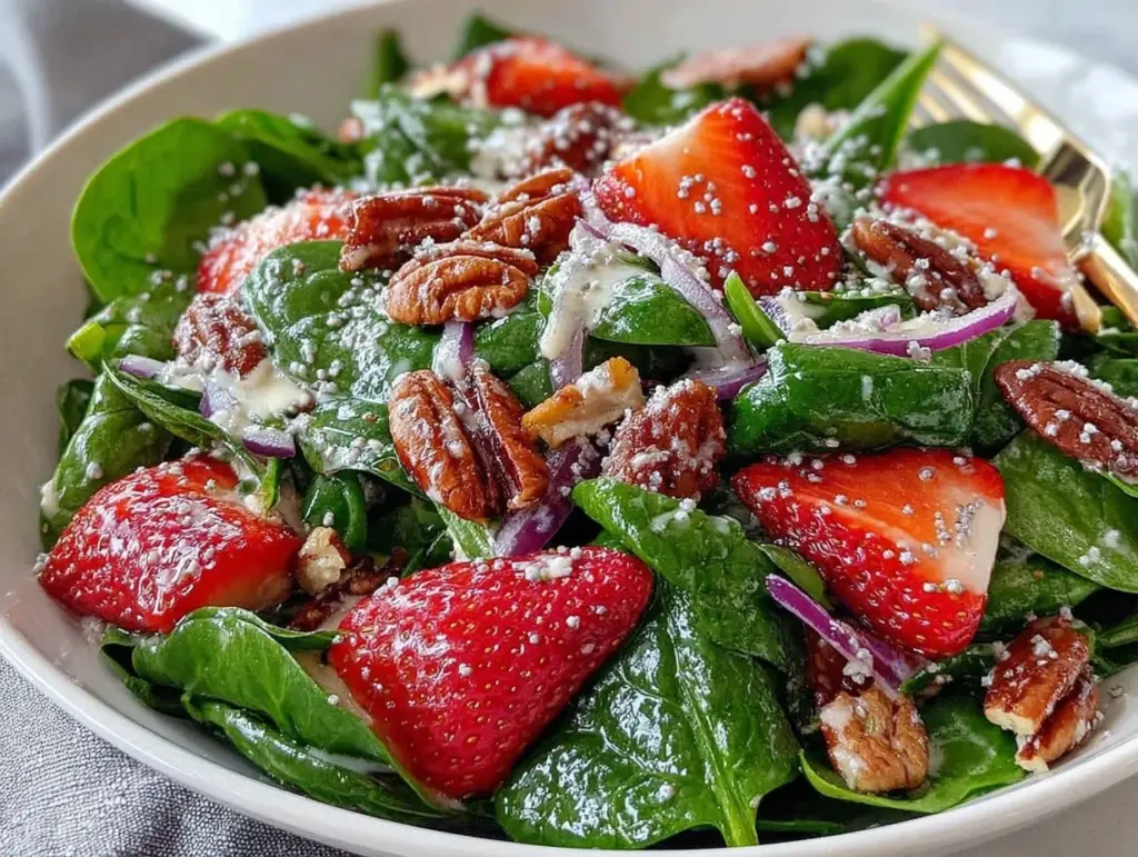fresh strawberry spinach salad - featured image