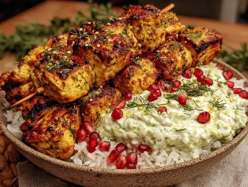 greek lemon chicken souvlaki bowls - featured image