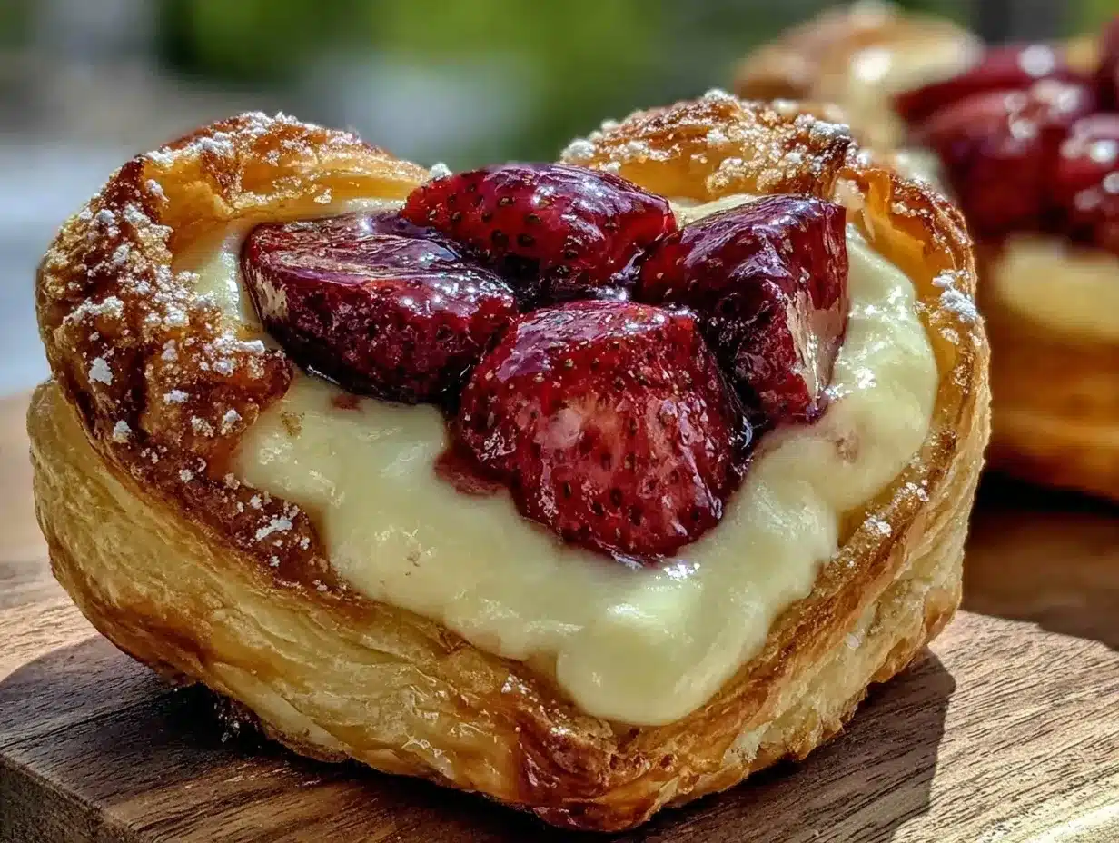 heart-shaped strawberry cream cheese danish preparation steps