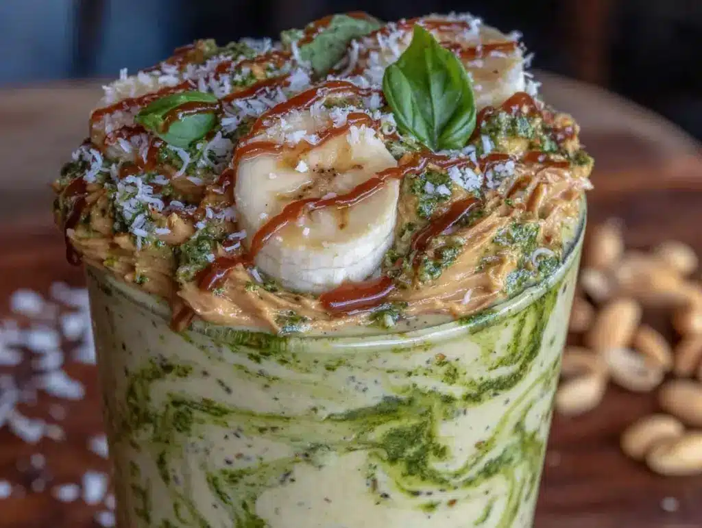 high-protein peanut butter banana smoothie - featured image