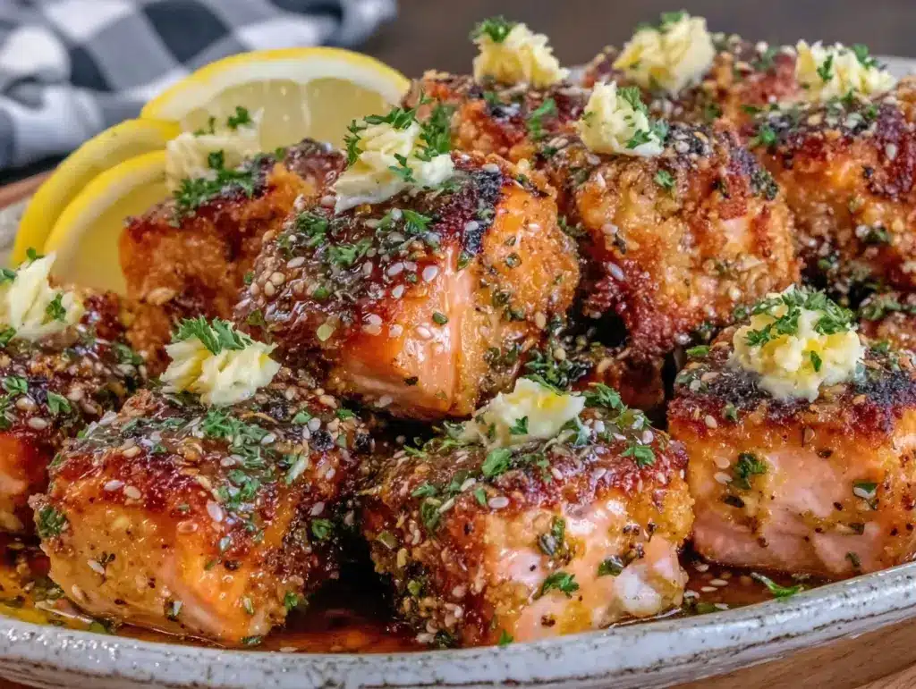 honey garlic salmon bites - featured image