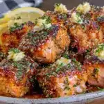 honey garlic salmon bites - featured image