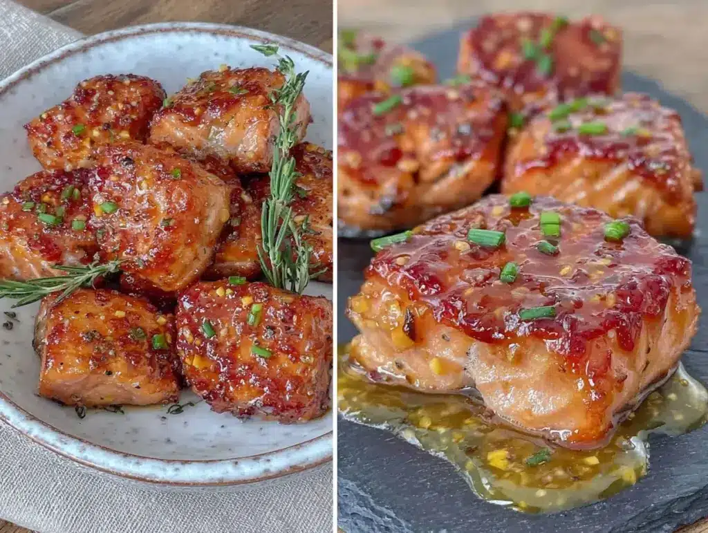 honey garlic salmon bites - featured image