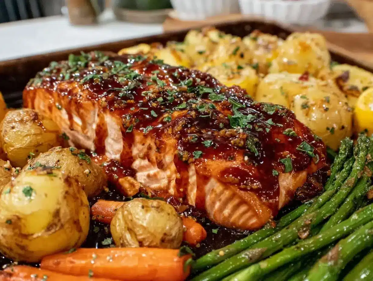 honey mustard salmon sheet pan dinner preparation steps
