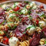 italian pasta salad with salami and mozzarella - featured image
