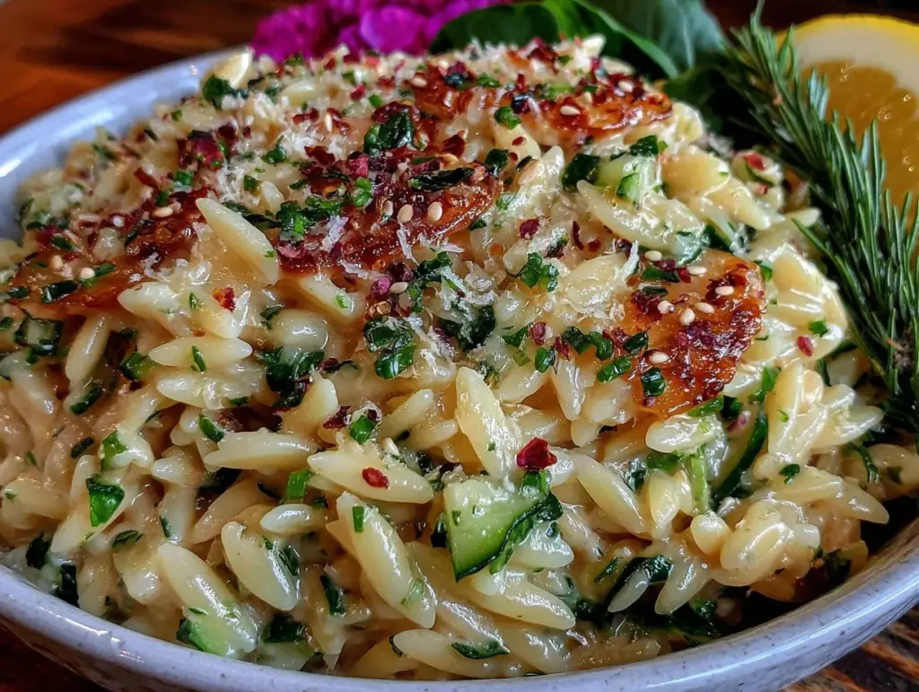 lemon herb orzo salad - featured image