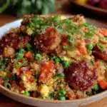 low carb cauliflower fried rice with chicken - featured image