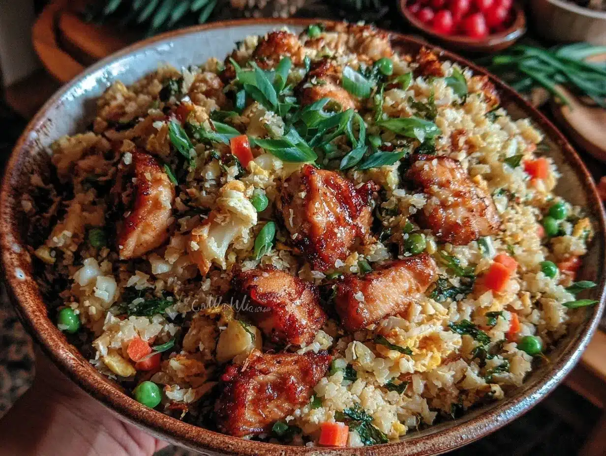 low carb cauliflower fried rice with chicken preparation steps