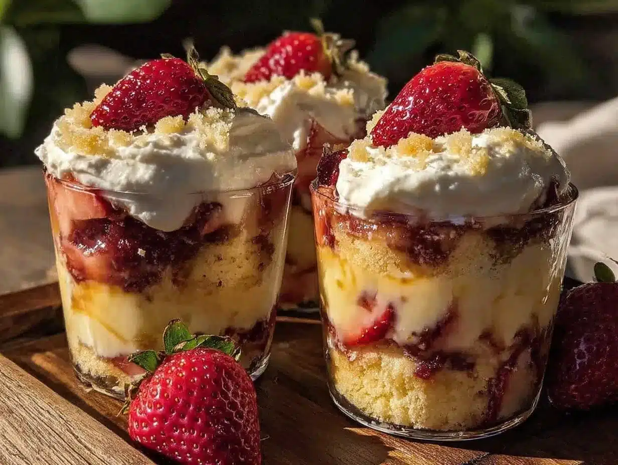 no-bake strawberry shortcake parfait cups preparation steps