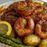 one-bowl sheet pan lemon garlic shrimp - featured image