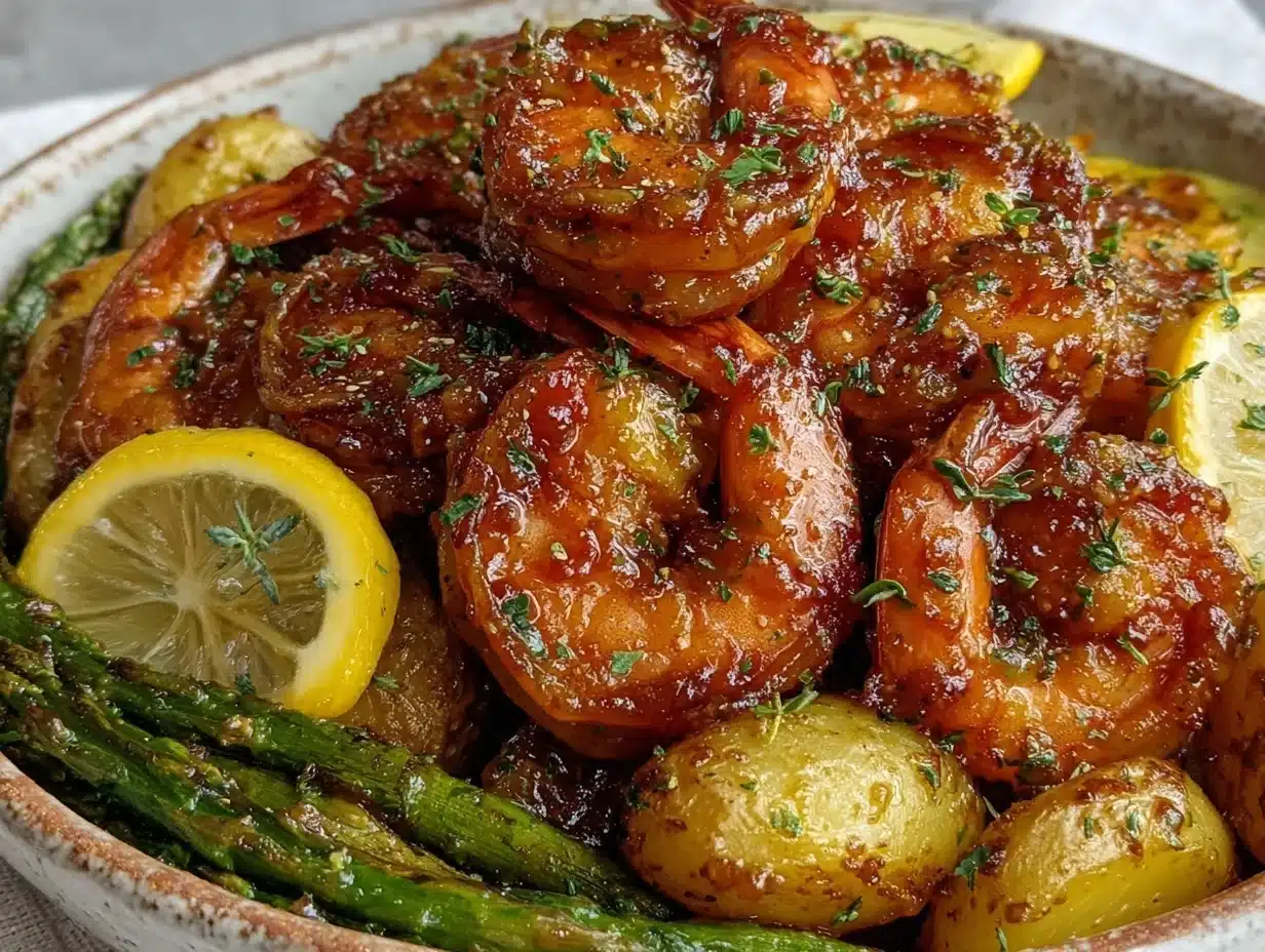 one-bowl sheet pan lemon garlic shrimp - featured image