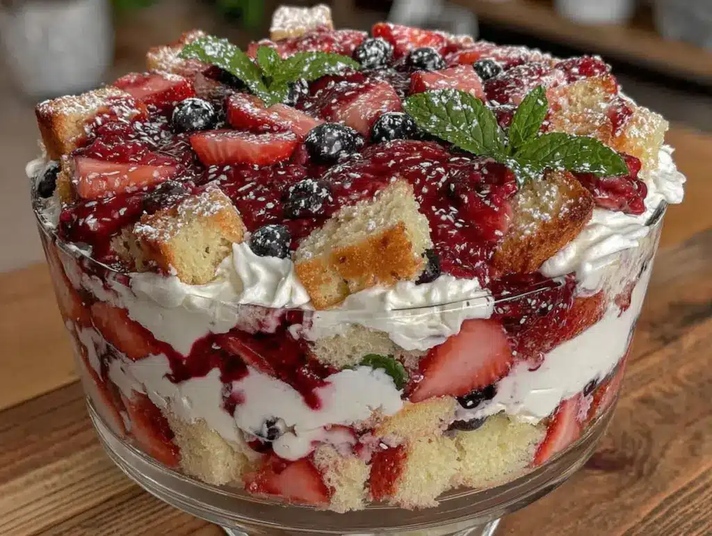red white and blue berry trifle recipe - featured image