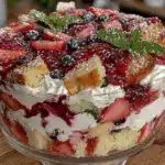 red white and blue berry trifle recipe - featured image