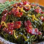 sautéed dandelion greens with garlic and bacon - featured image