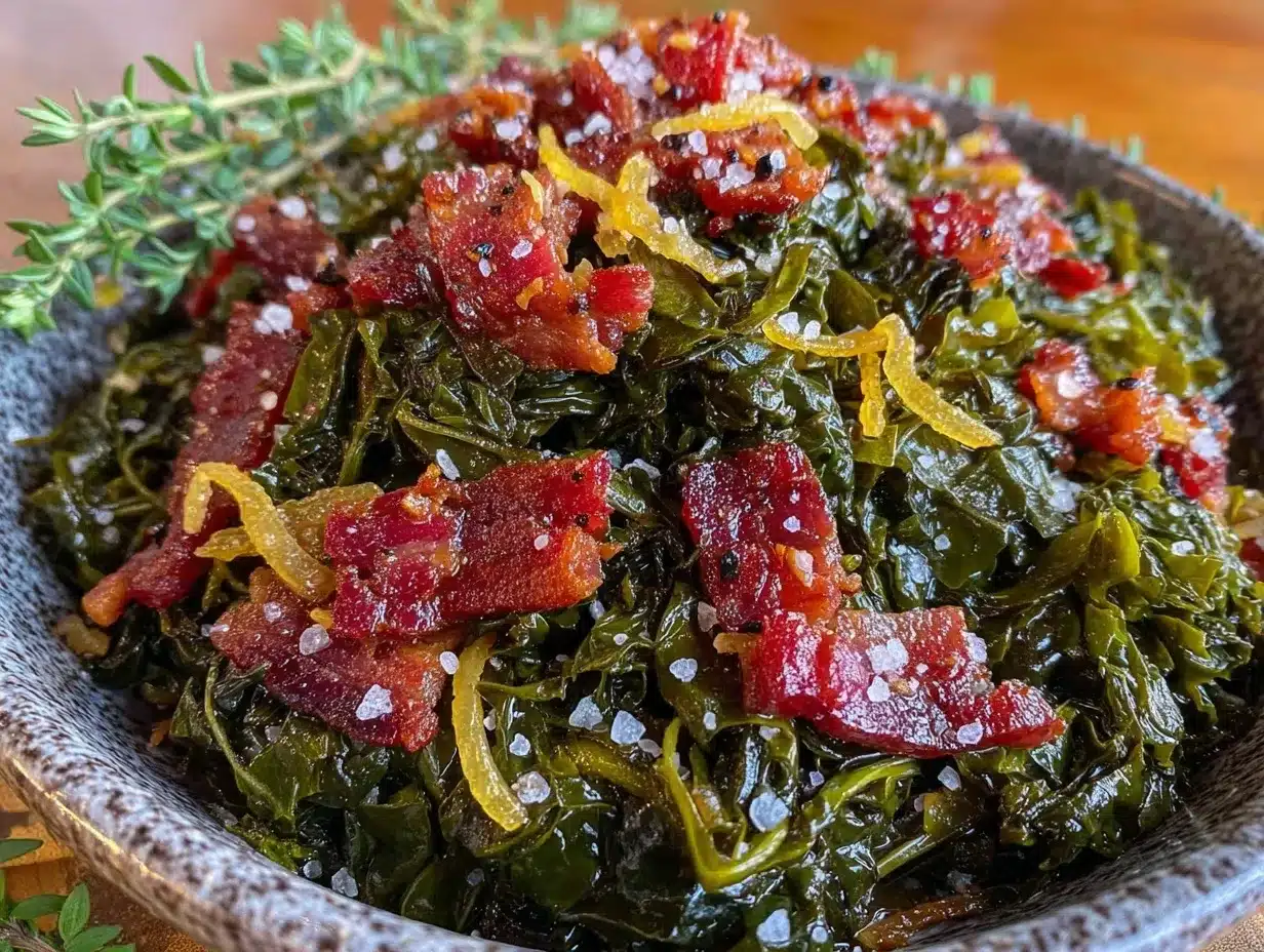 sautéed dandelion greens with garlic and bacon preparation steps