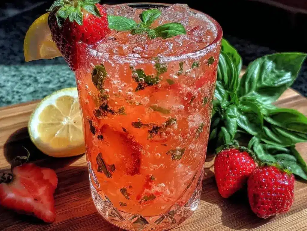 strawberry basil lemonade mocktail - featured image